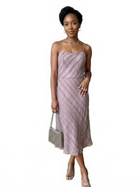 Vintage Tessuto Silk Blend Textured Lavender Midi Slip Dress Y2K Fairy Size 6